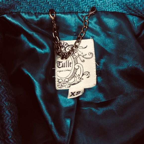 Anthropologie Tulle Tweed Coat Double Breast Wool Blend Teal Winter XS - Picture 3 of 7